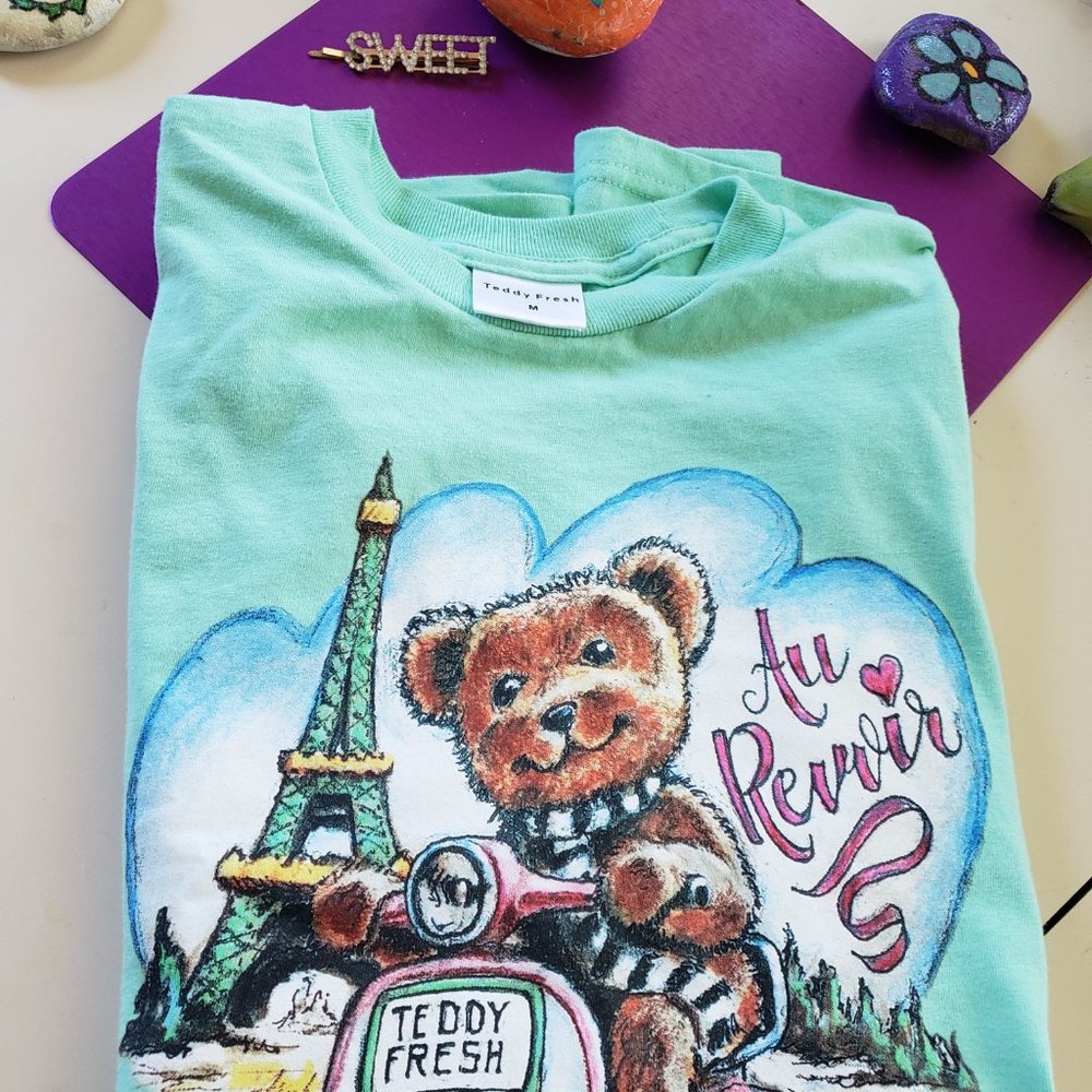 Teddy Fresh Au Revoir Mint T-Shirt Turquoise/Aqua | Womens Tees Medium